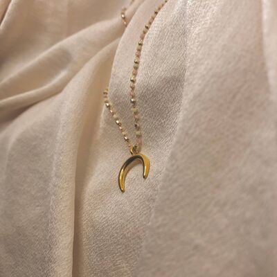 Perlenkette aus Glassamen mit goldenem Halbmond