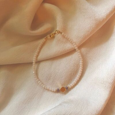 Pulsera Dainty Glass Pearl con Hexágono bañado en Oro 18k