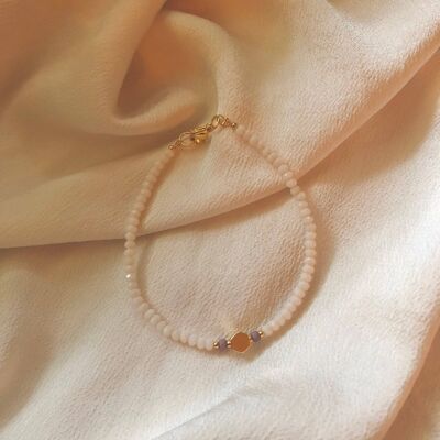 Braccialetto di perle di vetro delicato con esagono rivestito in oro 18k
