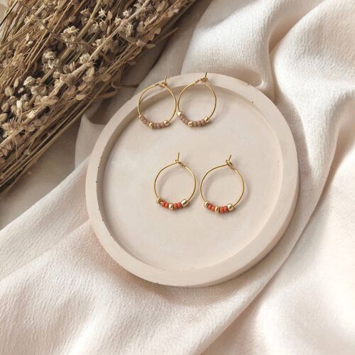 Boho Terracotta/Beige Beaded Mini Hoops- Stainless Steel