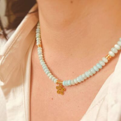 Handmade Beaded Necklace - Aquamarine Shell Necklace - Freshwater Shell & 24k Gold Plated findings