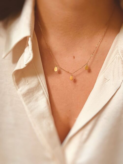 Dainty and Boho Gold 3 Pendant Necklace - Raindrop Necklace - Gold or Silver Stainless Steel Necklace - Layering Necklace