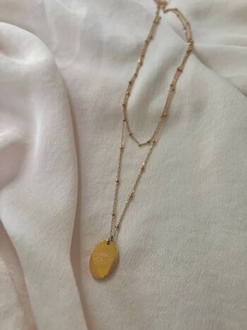 Dainty Sun Layered Necklace - Pendentif soleil en acier inoxydable plaqué or 18 carats et chaîne à billes en acier inoxydable 2