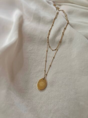 Dainty Sun Layered Necklace - Pendentif soleil en acier inoxydable plaqué or 18 carats et chaîne à billes en acier inoxydable 3