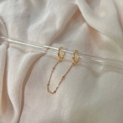 18k Gold plated Huggies - Connected chain Earrings - Connected Huggies - Huggies for staking - Golden Chain Earrings - Minimalistic Earrings