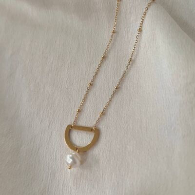 Delicata collana di perle d'acqua dolce - Catena e ciondolo in acciaio inossidabile placcato oro 18k e perline di perle d'acqua dolce - Gioielli da sposa