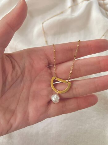 Collier de perles d'eau douce Dainty - Chaîne et pendentif en acier inoxydable plaqué or 18 carats - Perle de perle d'eau douce - Bijoux de mariée 4