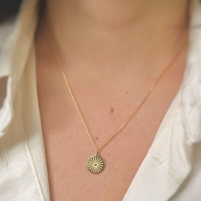 Collier pendentif soleil - 18k Gold & 925 Sterling Silver chain Necklace - Gold Circle Necklace - Circle Pendant Necklace Pendant
