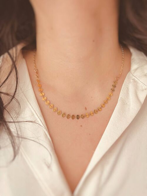 Flat Sequin Chain Gold Necklace - Boho Necklace - Gold Layering Chain Necklace