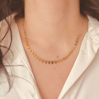 Flat Sequin Chain Gold Necklace - Boho Necklace - Gold Layering Chain Necklace