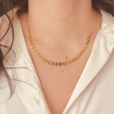 Collar de oro de cadena de lentejuelas planas - Collar Boho - Collar de cadena de capas de oro