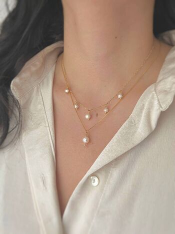 Dainty Freshwater 5 Pearl Gold Chocker Necklace - 18k Gold & Stainless Steel Findings - Romantique et Unique - Bijoux de mariée 1
