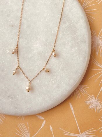 Dainty Freshwater 5 Pearl Gold Chocker Necklace - 18k Gold & Stainless Steel Findings - Romantique et Unique - Bijoux de mariée 5