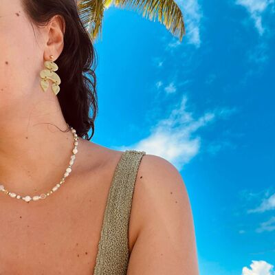 Handgefertigte Perlenkette, bunte Perlenkette – 18 Karat vergoldeter Edelstahl – Süßwasserperlen und weißer Achat