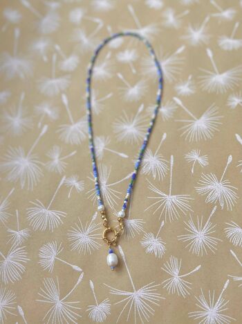 Collier de perles fait main, collier de perles colorées - fermoir anneau à ressort plaqué or 24 carats et pendentif perle d'eau douce - collier longue durée 4