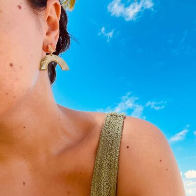 Boucles d'oreilles pendantes arc-en-ciel/pont - Boucles d'oreilles en acier inoxydable en argile polymère en or et argent - Amusantes et élégantes