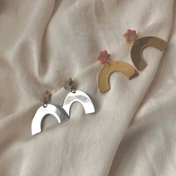 Boucles d'oreilles pendantes arc-en-ciel/pont - Boucles d'oreilles en acier inoxydable en argile polymère en or et argent - Amusantes et élégantes 2