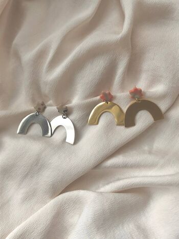 Boucles d'oreilles pendantes arc-en-ciel/pont - Boucles d'oreilles en acier inoxydable en argile polymère en or et argent - Amusantes et élégantes 5