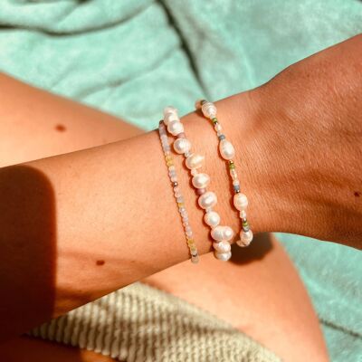 Dainty Freshwater Pearl Aquamarine Sunstone Bracelet
