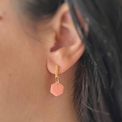 Dainty Handmade Hexagon Pendant Earrings with 18k Gold Earring Studs - Polymer Clay Earrings - Handmade Earrings