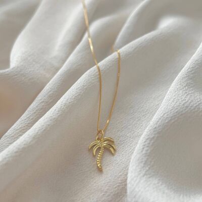 Collier pendentif palmier - 18k Gold & 925 Sterling Silver chain Necklace - Gold Tropical Necklace - Palm Pendant Necklace Pendant