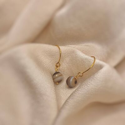 Dainty Brown Agate Dangle Gold Earrings - Agate Hoop Earring