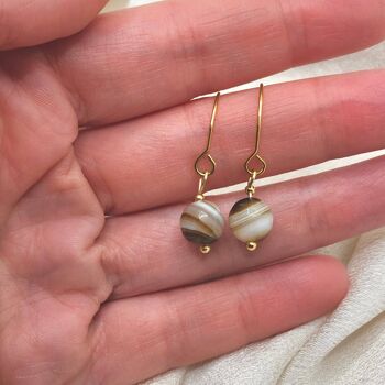 Boucles d'oreilles Dainty Brown Agate Dangle Gold - Boucles d'oreilles Agate Hoop 3