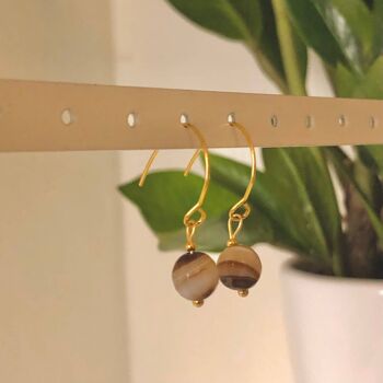 Boucles d'oreilles Dainty Brown Agate Dangle Gold - Boucles d'oreilles Agate Hoop 4