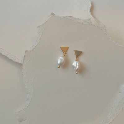 Boucles d'Oreilles Tige Perle d'Eau Douce Triangle Or 18 Carats