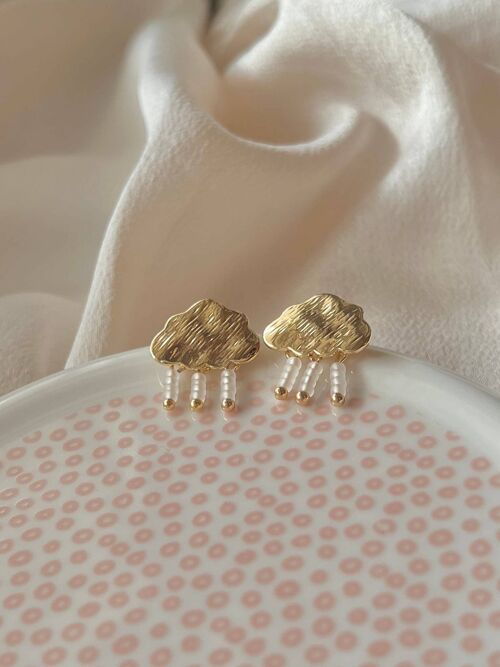 Boho Handmade Stud Earrings - 18k Gold plated Cloud shapped Earrings with Miyuki beads - Unique Studs - Cloud Earrings - Cloud & Rain Studs