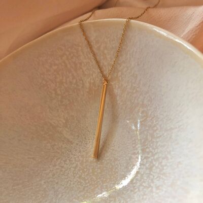 Dainty Gold Bar Pendant Necklace - Minimalist Necklace - 18k Gold & Stainless Steel Findings