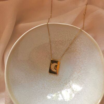Collier pendentif demi-lune en or délicat - Collier pavé de zircone - Or 18 carats et accessoires en acier inoxydable