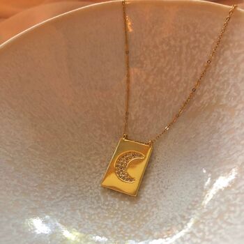 Collier pendentif demi-lune en or délicat - Collier pavé de zircone - Or 18 carats et accessoires en acier inoxydable 2