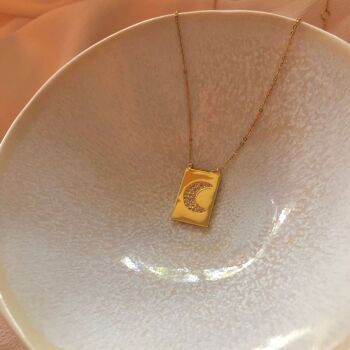Collier pendentif demi-lune en or délicat - Collier pavé de zircone - Or 18 carats et accessoires en acier inoxydable 3