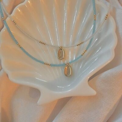 Collier tour de cou perlé, collier tour de cou coloré avec pendentif coquille en acier inoxydable, collier longue durée - Tour de cou perlé fait à la main