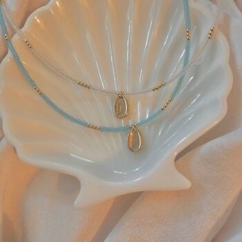 Collier tour de cou perlé, collier tour de cou coloré avec pendentif coquille en acier inoxydable, collier longue durée - Tour de cou perlé fait à la main 1
