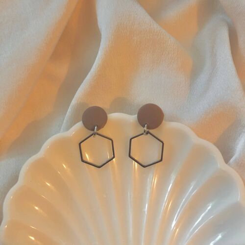 Hexagon Dangle Earrings - Polymer Clay Stainless Steel Earrings in Silver - Minimalistic and Stylish