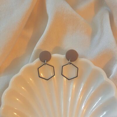 Boucles d'oreilles Hexagon Dangle - Boucles d'oreilles en acier inoxydable en argile polymère en argent - Minimaliste et élégante