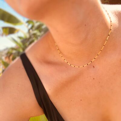 Dainty 18k Gold Chain Necklace - Black Enamel Chain Choker