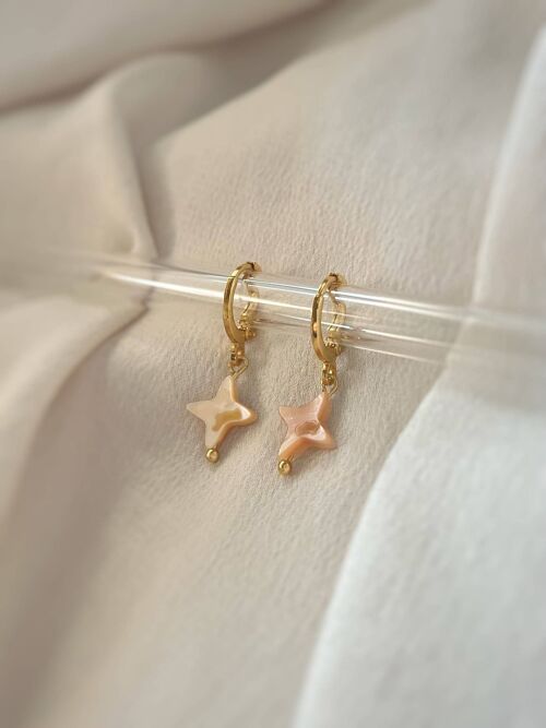 18k Gold Huggies - Mother of Pearl Earrings - Star Huggies