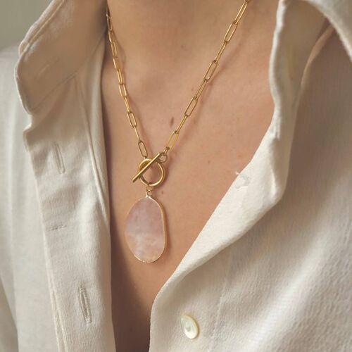 Natural Stone Paperclip Chain Gold Necklace - Natural Flower