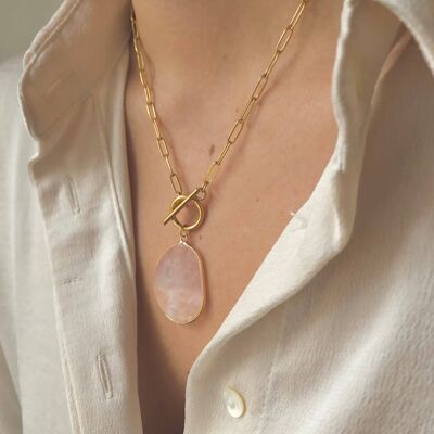 Natural Stone Paperclip Chain Gold Necklace - Natural Flower