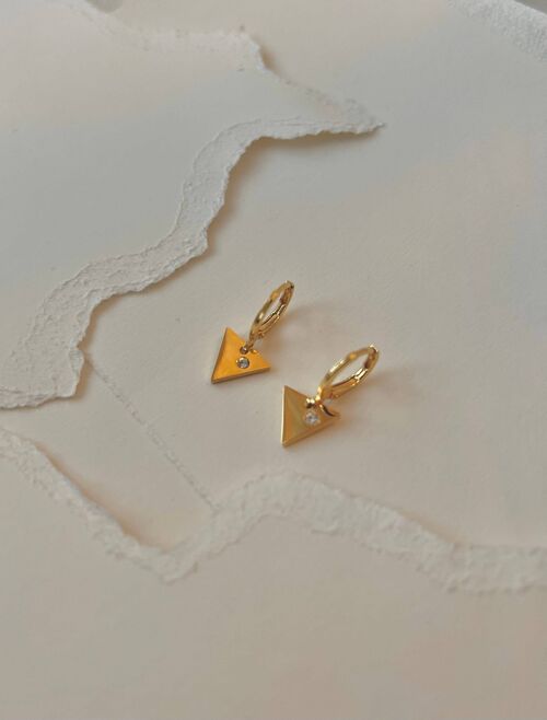 Gold Triangle Cubic Zirconia Huggies - Triangle Earrings