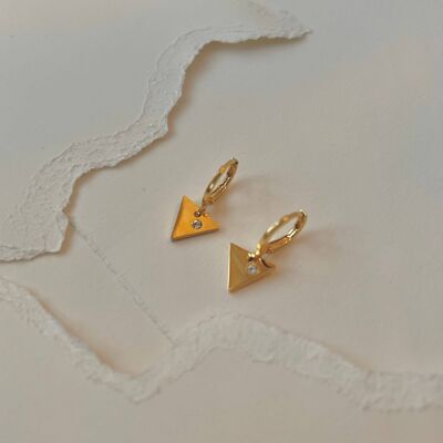 Gold Triangle Cubic Zirconia Huggies - Triangle Earrings