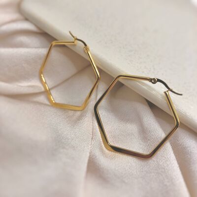 Hexagon Hoops in Gold - Boucles d'oreilles en acier inoxydable en or