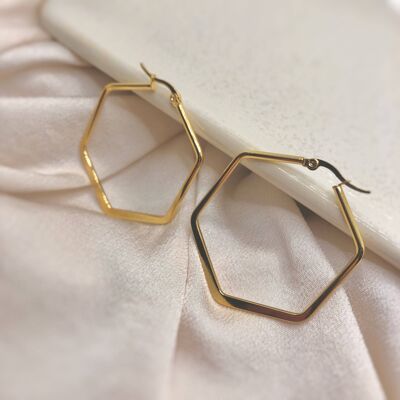 Hexagon Hoops in Gold - Stainless Steel Earrings in Gold