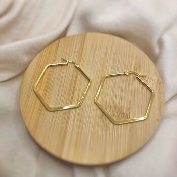 Hexagon Hoops in Gold - Boucles d'oreilles en acier inoxydable en or 5