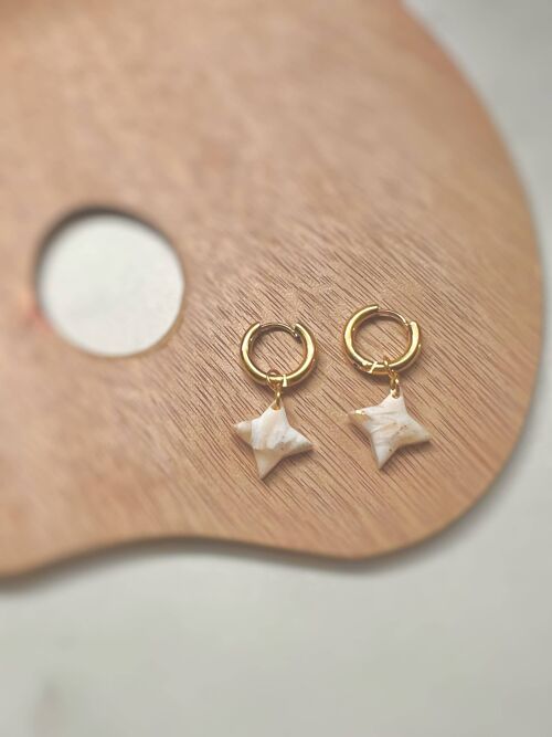 Star Huggies - Stellar Earrings - Long-lasting Gold Thick Hoop Earrings - Polymer Clay Handmade Earrings - Minimalistic & Unique Jewelry