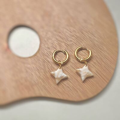 Star Huggies - Stellar Earrings - Long-lasting Gold Thick Hoop Earrings - Polymer Clay Handmade Earrings - Minimalistic & Unique Jewelry