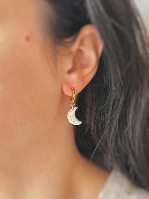 Crescent Moon Huggies - Moon Earrings - Long-lasting Gold Thick Hoop Earrings - Polymer Clay Handmade Earrings